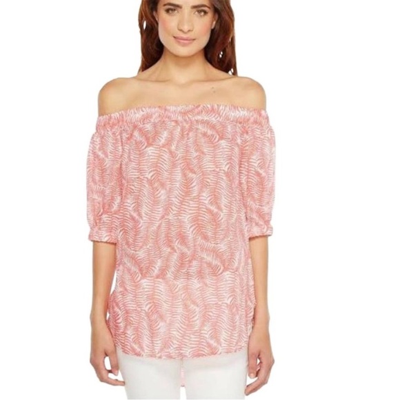 Michael Kors Coral and White Off the Shoulder 3/4 Sleeve Blouse Plus size 1x - Picture 1 of 6